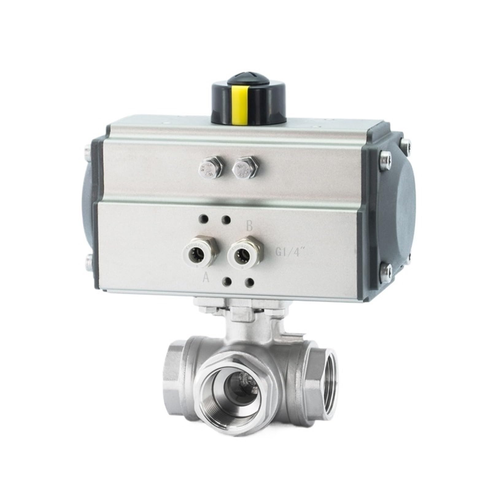 Vanne pneumatique à trois voies 1" en inox avec actionneur à plate-forme haute