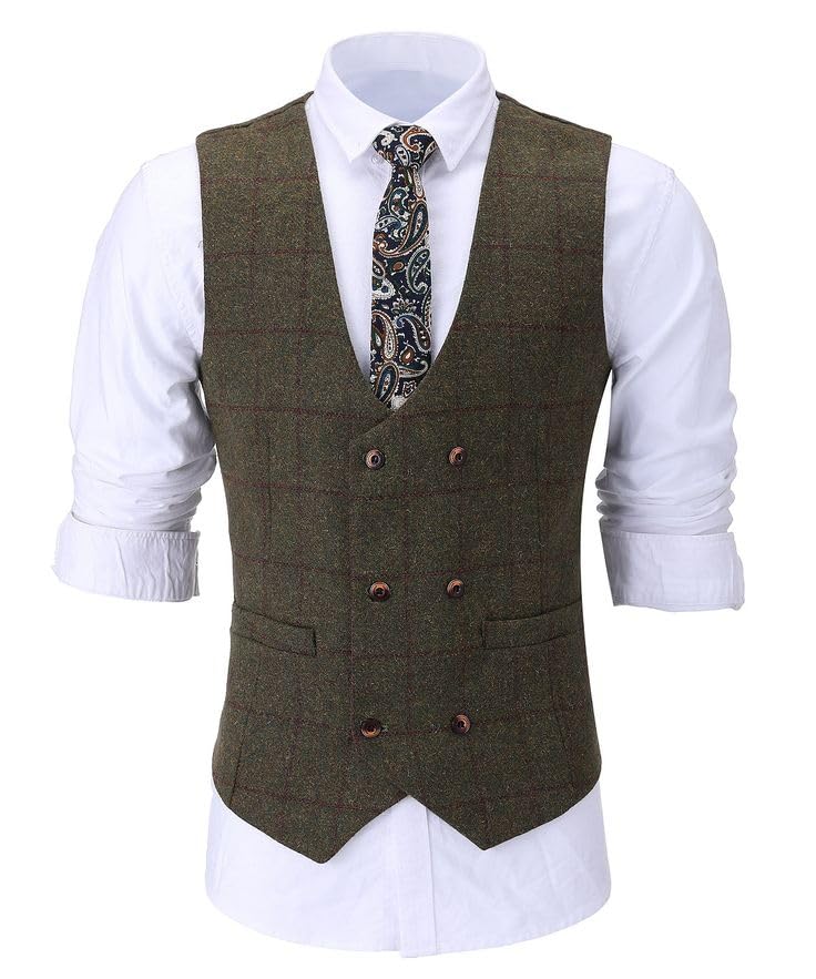 Premium Mens Irish Tweed Slim Fit Suit Set Groom 3 PCS Plaid Tuxedo Jacket Blazer Vest Pants3