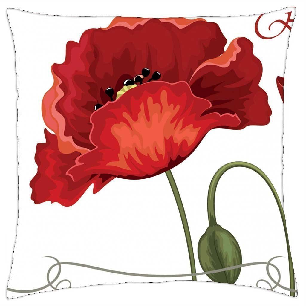 Red Poppies Flower Polyester Throw Pillow Cover Accent Pillow Case Home Decorative for Sofa 18 x 18 Inches-image-44