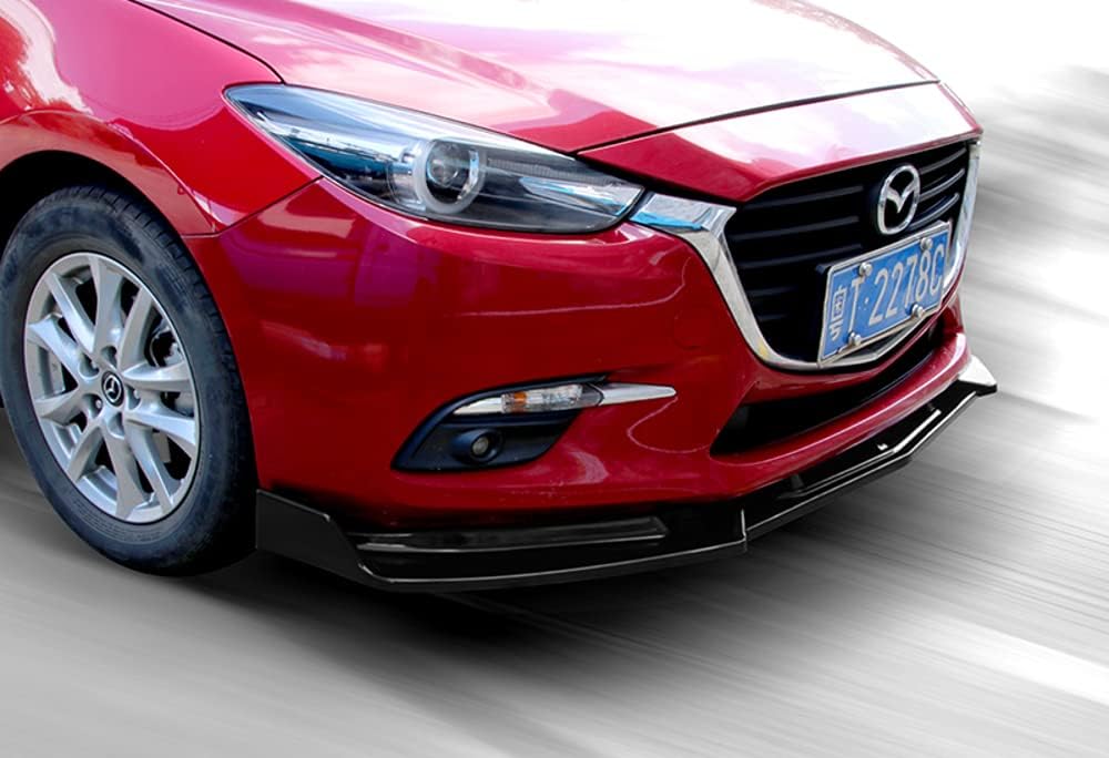 9-Piece Front Bumper Lip Kit & Side Skirt Extensions Diffuser Set Compatible with 2014-2018 Mazda 3, Front Bumper Lip Spoiler Air Chin Body Splitter ABS, Matt Black, 2015 2016 2017