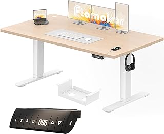 Flamaker In hoogte verstelbaar bureau, 160 x 80 cm, bureau, in hoogte verstelbaar, elektrisch met tafelblad, 2-voudige telescoop, traploos groot, bureau met geheugenbediening, splitplank, beige-wit