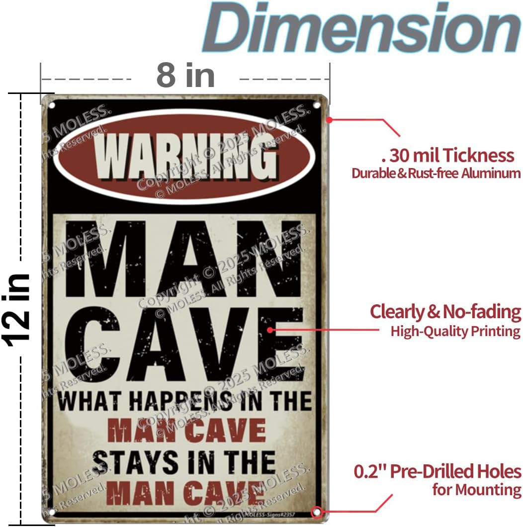 'What Happens Here, Stays Here!' Funny Man Cave Decor for Men | 12x8″ Durable Vintage Metal Man Cave Signs Wall Decorations for Basement/Garage/Mancave, 2357 - Image 3