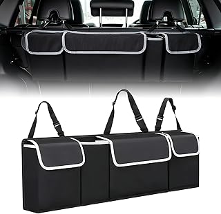 Auto Kofferraum Organizer,Faltbarer Aufbewahrungstasche mit 4 Taschen,Wasserdichte Rücksitz Kofferraumtasche Auto,Autotasche Kofferraum mit Klett,Kofferraum Organizer Rückbank für SUV,Pick-ups & Vans