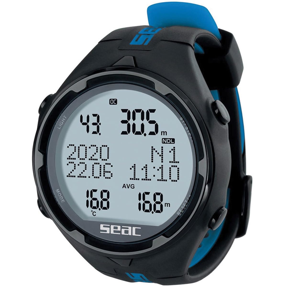 SEAC Action HR, computadora de buceo de alta resistencia con modo de buceo y apnea, cuaderno de registro de buceo, planificador de buceo, alarmas de seguridad, HR, negro/azul, estándar