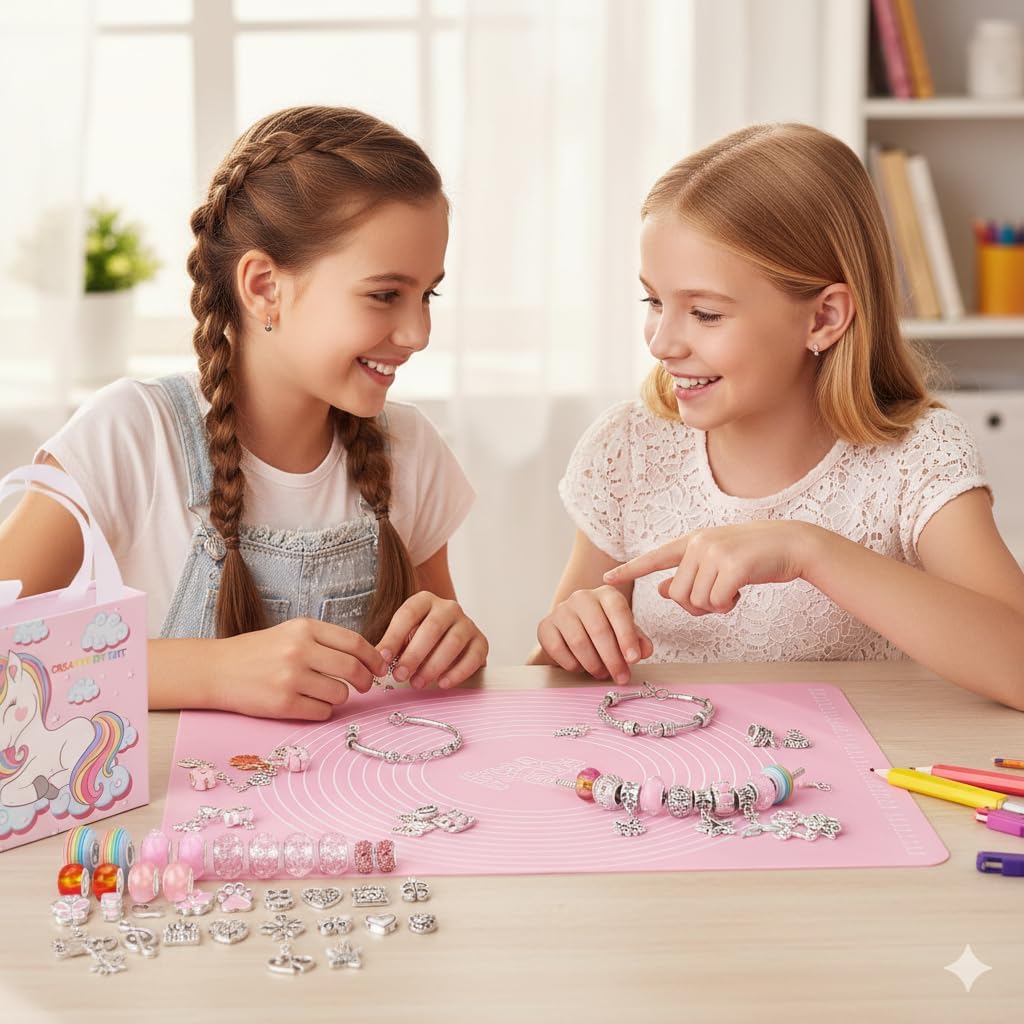 DIY Bracelets Kit for Girls - 66 Pieces DIY Jewelry Set with Beads, Unicorn Charm and Adjustable Bracelets, Creative Gift for Girls