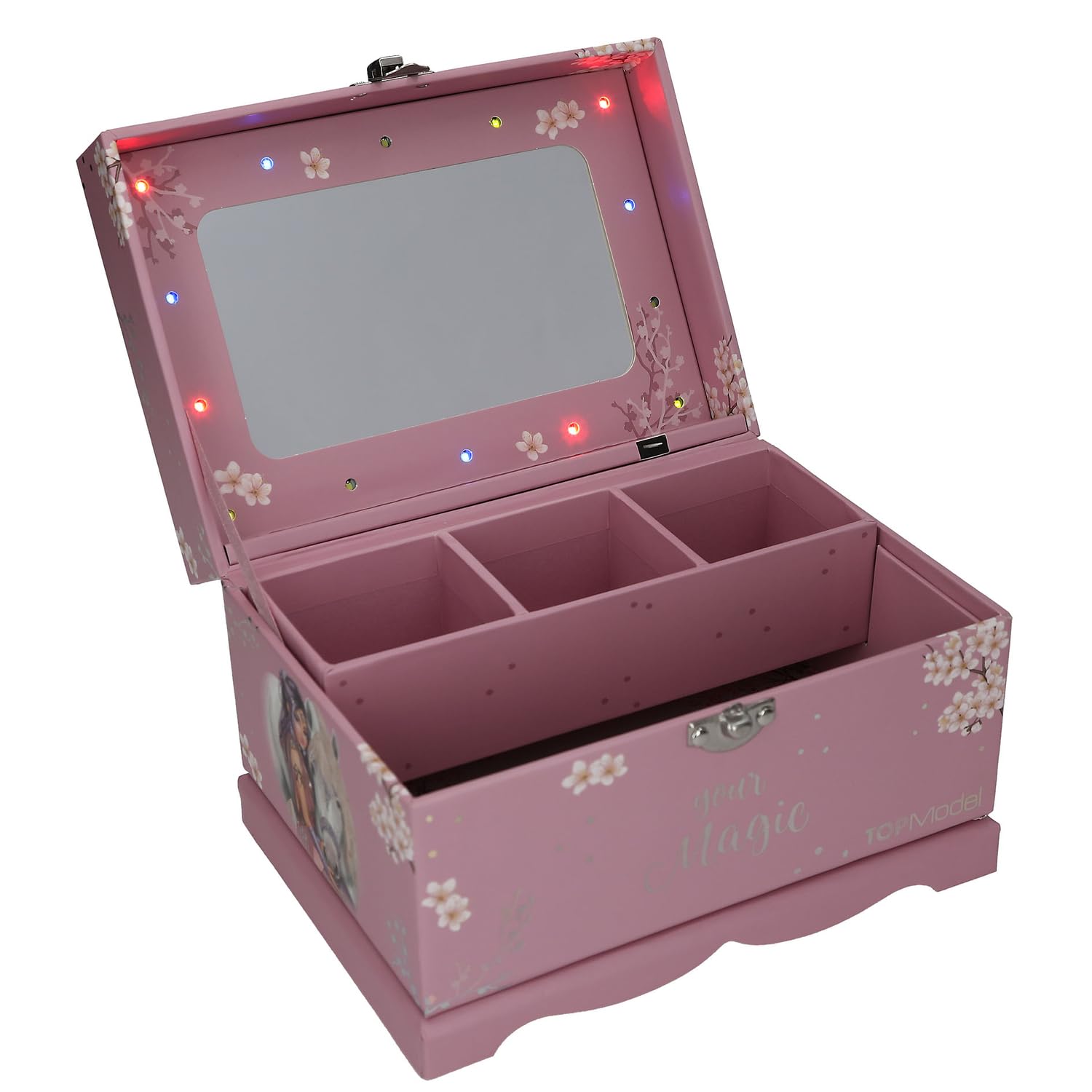 Depesche 13608 TOPModel Viva Violet - Joyero en Rosa, con Motivo de Modelo, Caballo y luz, joyero con Espejo