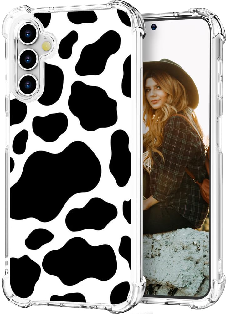 Hungo Compatible for Samsung Galaxy S24 FE Case for Women Girls Clear Design Cute,Girly S24FE Protector Cow Print