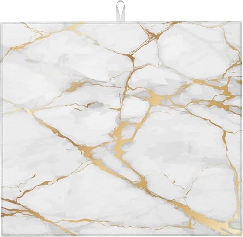 Perinsto Tapete de secado de platos con textura de mármol de 16 x 18 pulgadas, tapete escurridor de encimera de cocina, protector de almohadilla