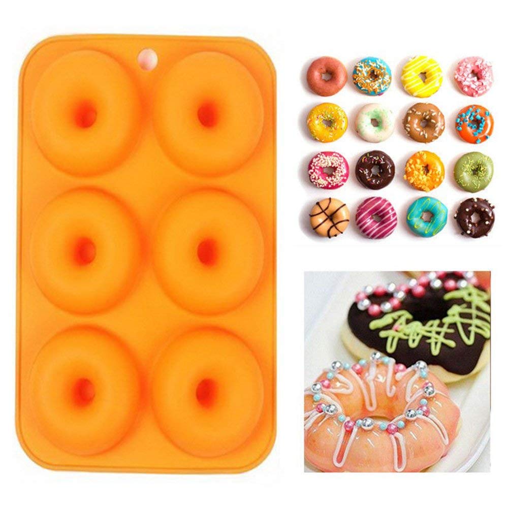Juego de 2 moldes de silicona para galletas de 6 cavidades, molde antiadherente para donas, bandeja para hornear de tamaño completo, bandeja para hornear para pasteles, galletas, bagels y 2