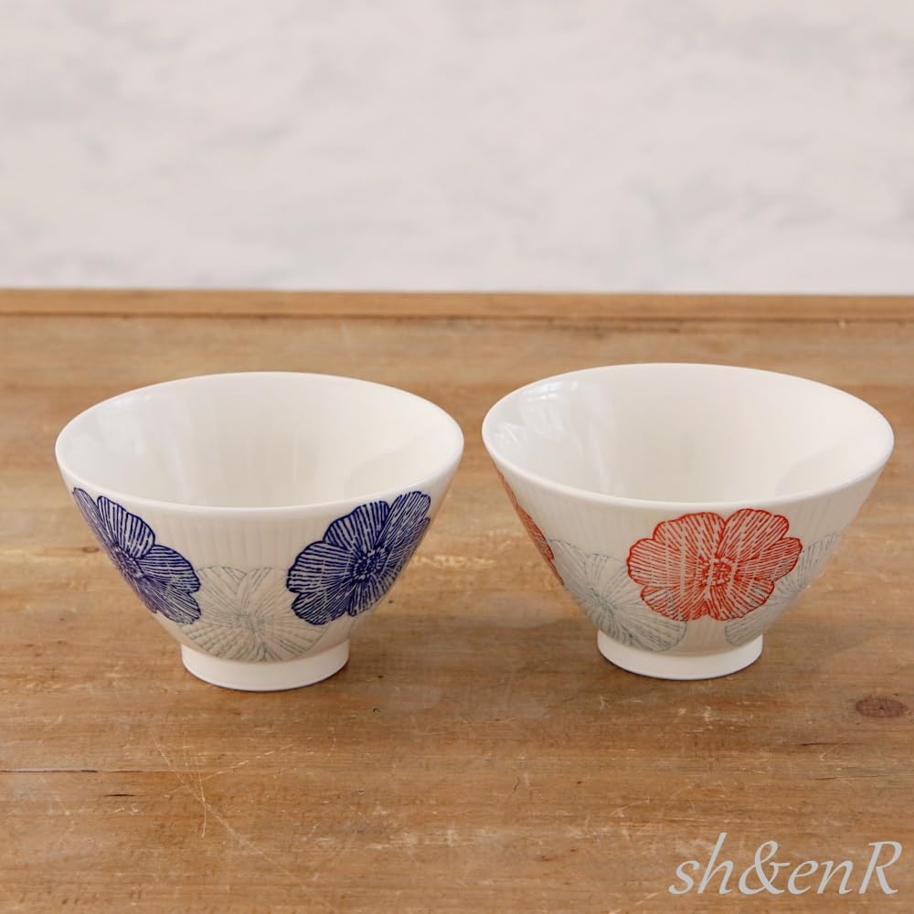 赤いポピー花柄お茶碗と フードボウル セット Amazon｜波佐見焼 茶碗 ペアセット 勲山窯 ポピー花紋 | 夫婦茶碗 お