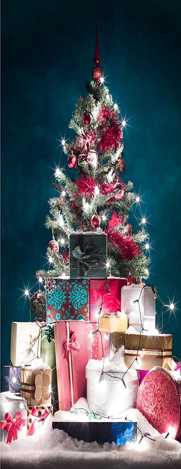 Autocollant Porte 3D Sapin Noël 80x200 Cm - Papier Peint Porte Peler-Coller Amovible, Décoration Noël PVC