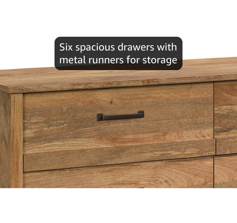 cannery bridge 6 drawer dresser brown - sauder Sauder Cannery Bridge Engineered Wood 6-Drawers Double Dresser in Lintel Oak