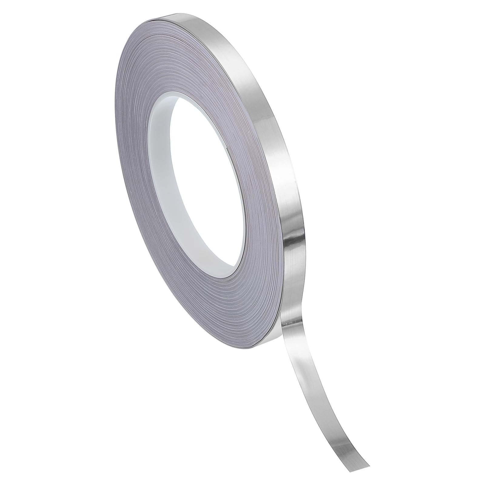 PATIKIL Metalizowana taśma z folii poliestrowej 10 mm x 50 m, metaliczna taśma dekoracyjna, szczotkowane srebro, samoprzylepna taśma lustrzana do szczegółów, ściany akcentującej, grafiki, łodzi