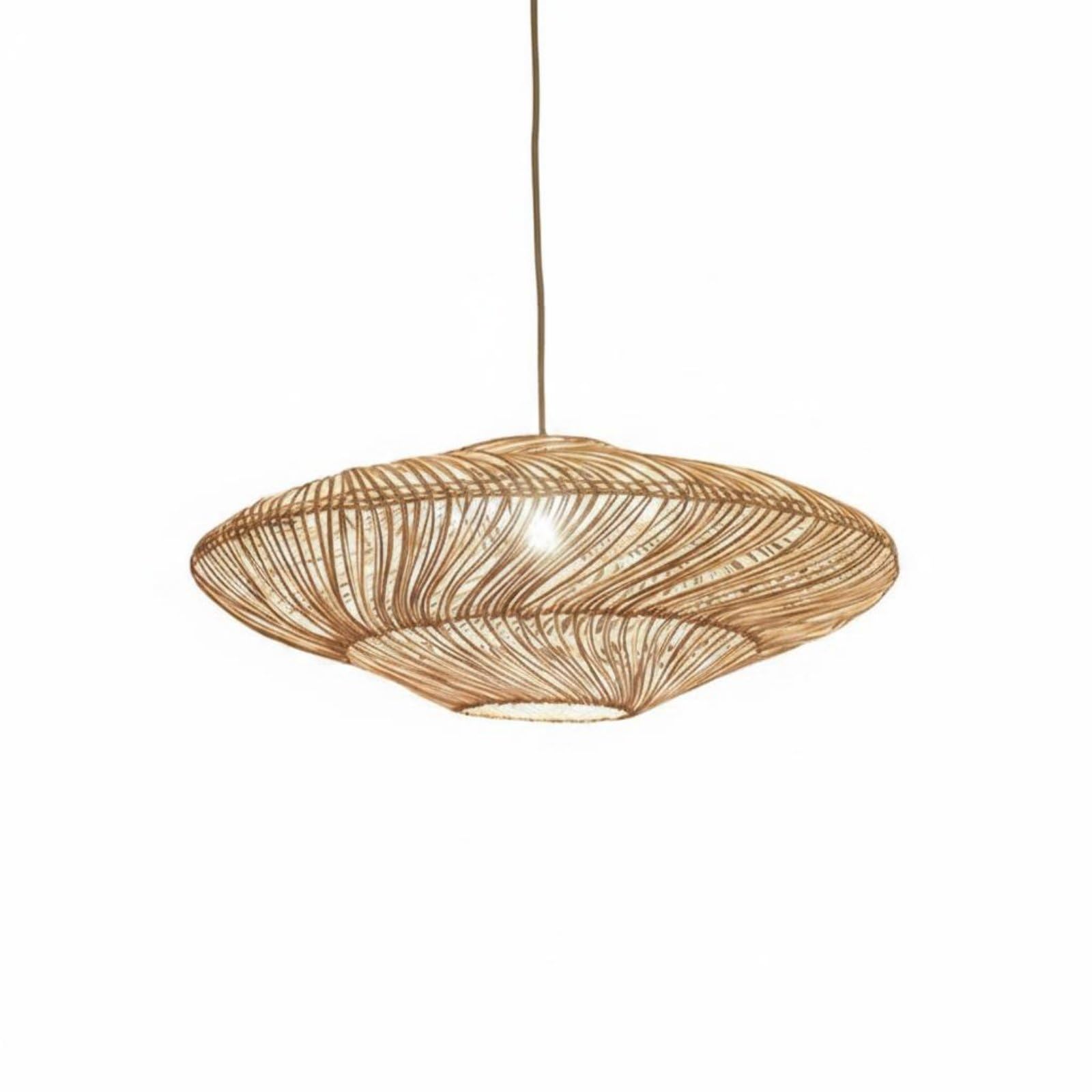 Retro Design Rattan Hanging Lampshade Pastoral Charm Woven Hanging Light Bohemian Design Natural Fiber Lamp Cover for Restaurant, Dining Room, Bedroom, 50CM, E | Home & Garden-image-15
