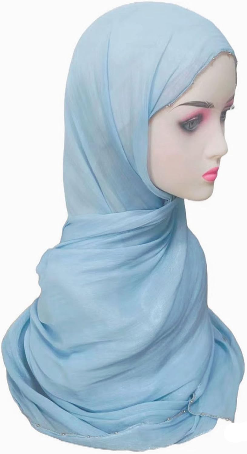 Premium Hijab Scarf for Women Lightweight 4 Edges Beaded Gold Trimmed Shimmer Hijabs Crepe Head Scarves Shawls Wraps - Image 6