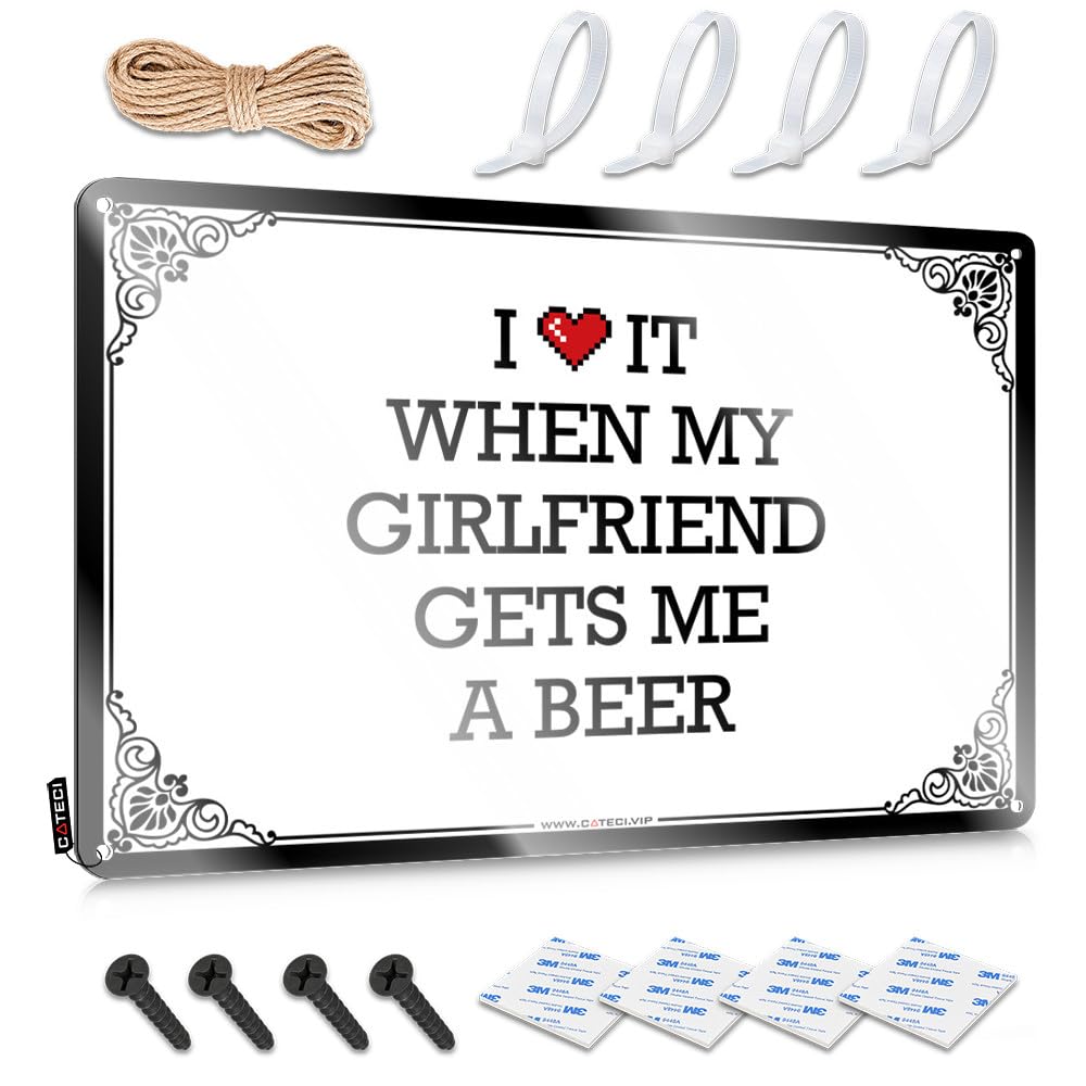 Tin Wall Decor Patio Decorations Vintage Style | I Love It When My Girlfriend Gets Me A Beer Novelty Ideas Home Decor(30X40CM)