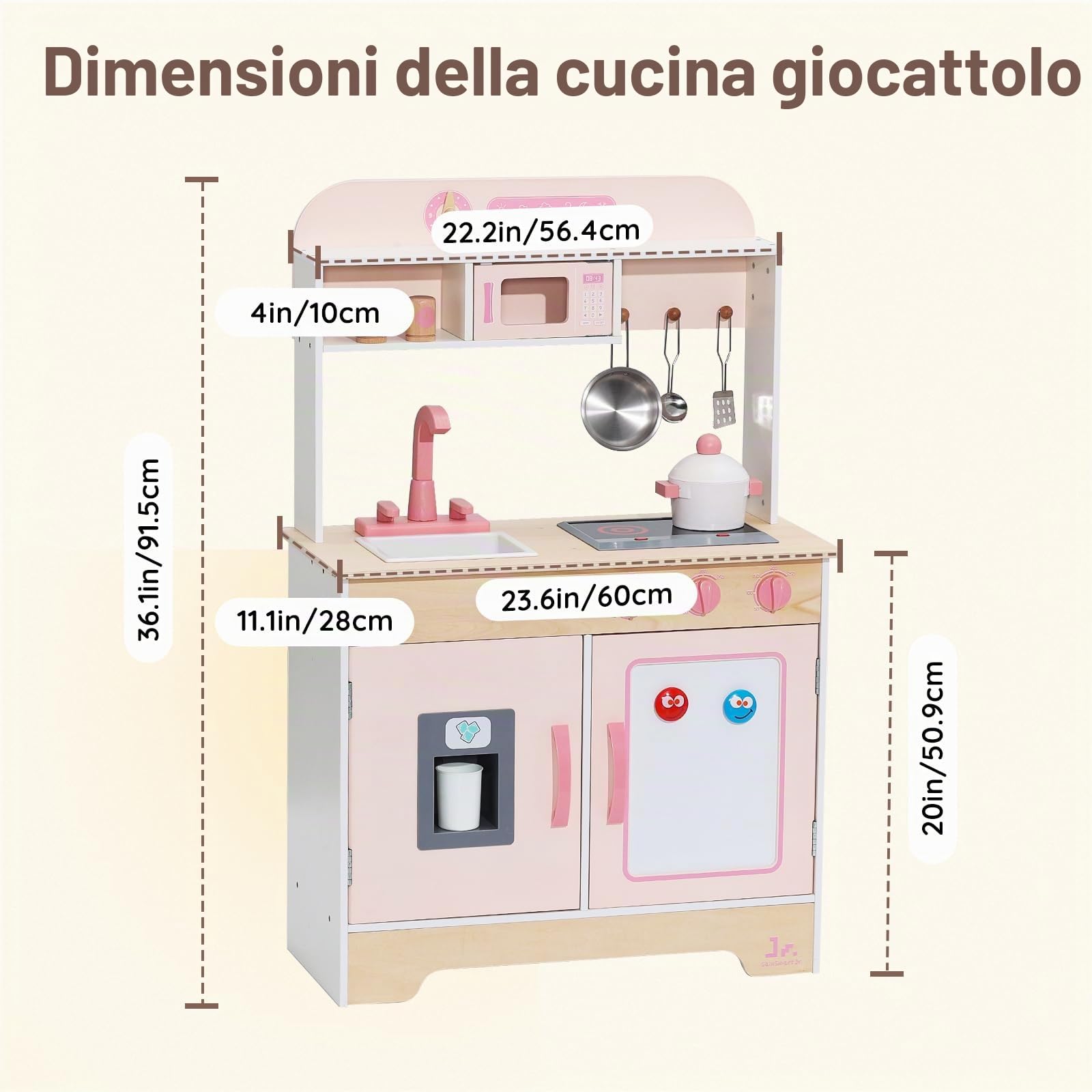 SainSmart Jr. Cucina da gioco in legno per bambini, set da cucina premium per bambini, include fornello, frigorifero e accessori per ragazze, rosa