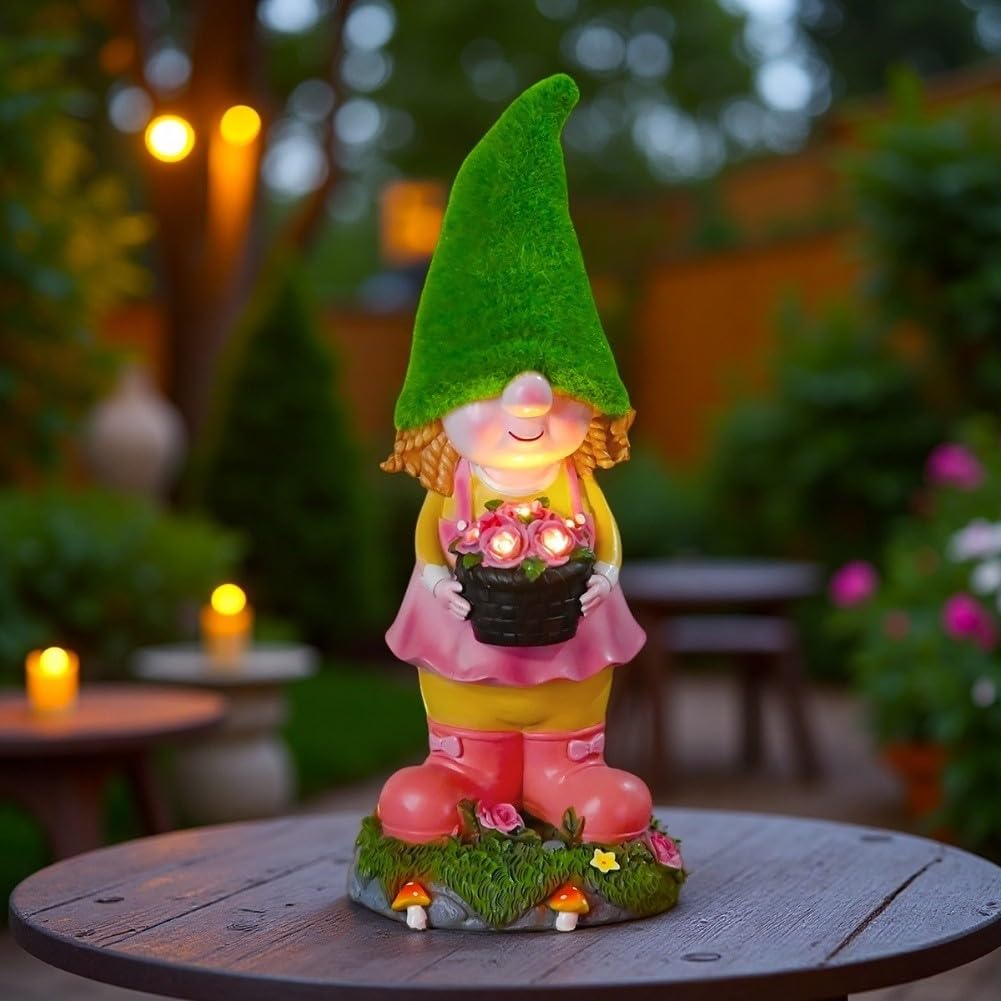 Statua Gnomo per solare da per giardino in Resina 34cm Statua