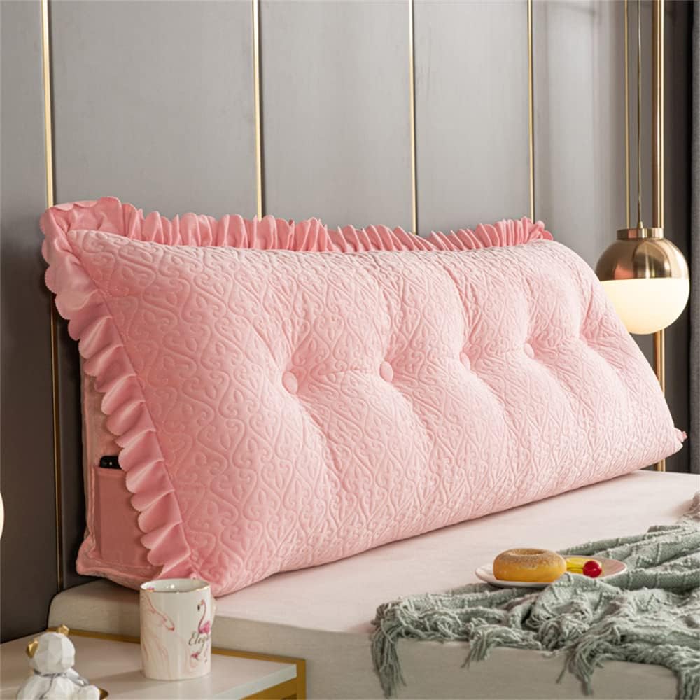 Large Reading Wedge Pillow, Bed Rest Headboard Cushion Headboard Pillow Bolster Cushion for Twin Full Queen King Daybed Bed Bunk Bed,Pink,70"/180cm