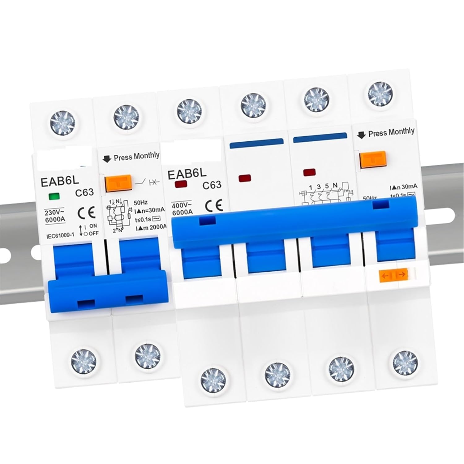2P CタイプAC230V MCB漏電保護装置RCBO過負荷短絡保護残留電流遮断器スイッチRCCB RCD(6A)