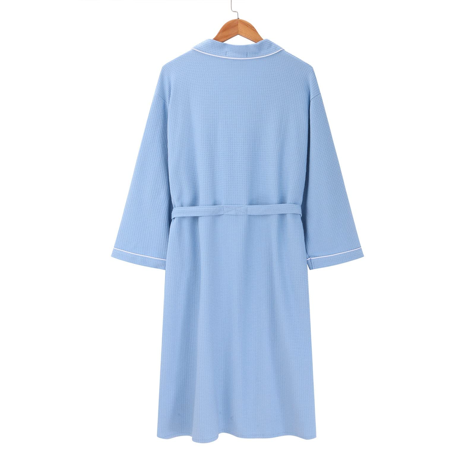 Generisch Accappatoio da donna lungo, in maglia, leggero e morbido, per ore di relax a casa, abbigliamento elegante con cintura, tessuto facile da pulire (azzurro, M)