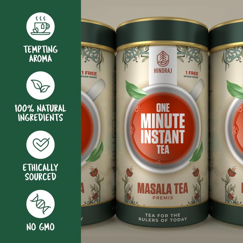 Image of Hindraj Instant Kadak Chai Premix Masala Tea 200 g On-the-Go Tea Powder Aromatic Blend of Cardamom, Cinnamon & Ginger Makes 20 Cups Quick, Spicy, Bold Flavor