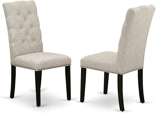 East West Furniture ELP6T35 Elsa Parson - Juego de 2 sillas acolchadas de tela de lino con ribete de clavos y botones copetudos, color negro disponible en Yaxa Mexico
