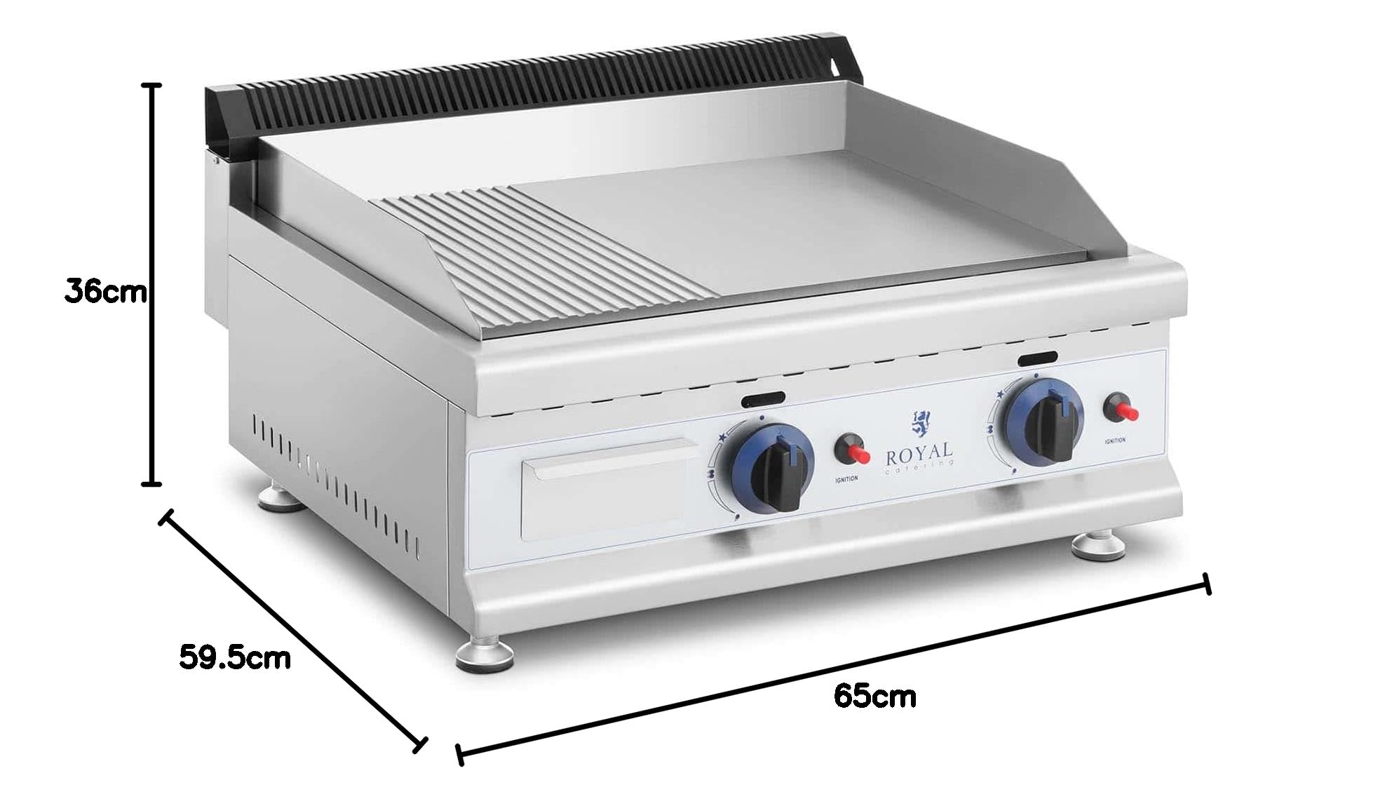 Royal Catering Fry Top de Gas Doble para Cocina Parrilla Profesional RC-GGHR600 (60 x 40 cm, Lisa/ondulada, 2 x 3.100 W, Gas natural)