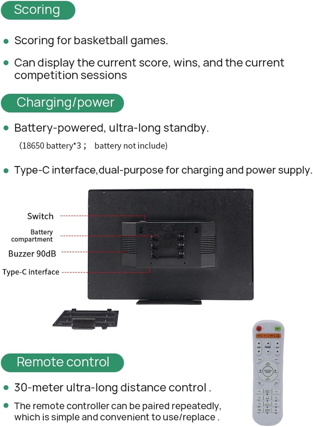 電子スコアボード 電池式 電子バスケットボール スコアボード
