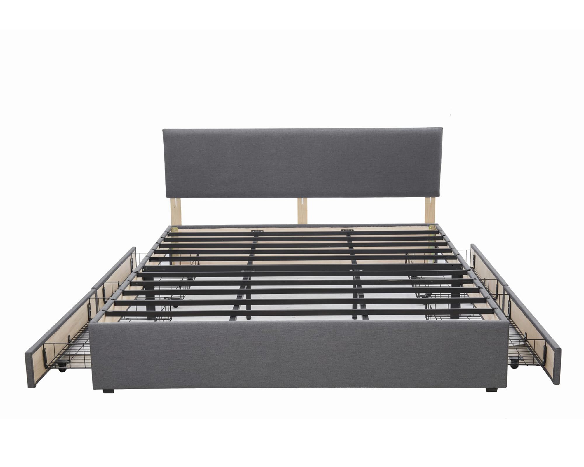 Panana Bed Frame Upholstered Platform with 4 Storage Drawers and Adjustable Headboard, Sturdy Metal Slats Support, Easy Assembly (Headboard without Crystal, 5FT King)