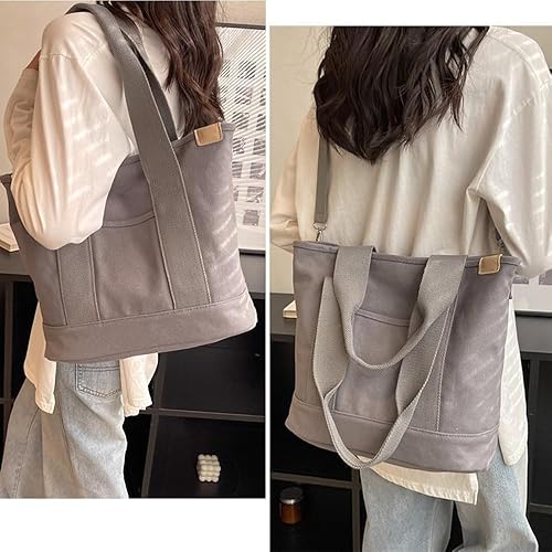 Miniatura 6 de Efilra Bolsa de lona con múltiples bolsillos con cremallera, bolsa de trabajo mediana con compartimentos, bolso de mano para mujer japonesa