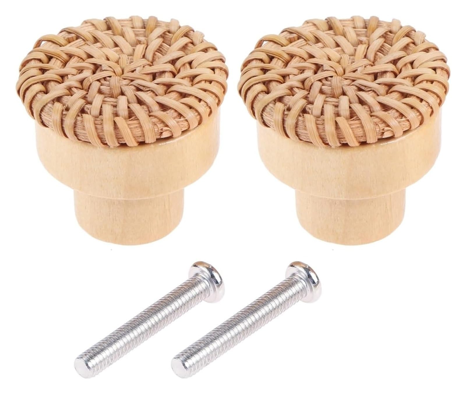NHralpajj Wood Rattan Woven Vanity Drawer Pull