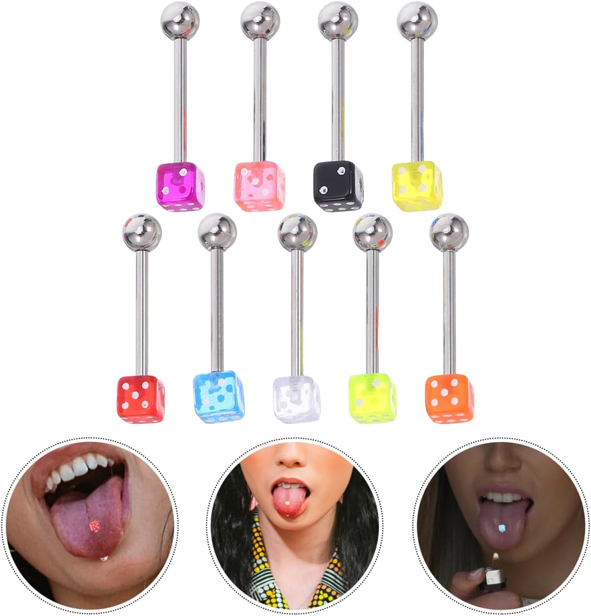 KESYOO Tongue Nails 9pcs Dice Tongue Ring Piercings Jewelry Colored Dice Colorful Piercing Tongue Jewelry Decors Acrylic Tongue Jewelries Acrylic Tongue Studs Perforation