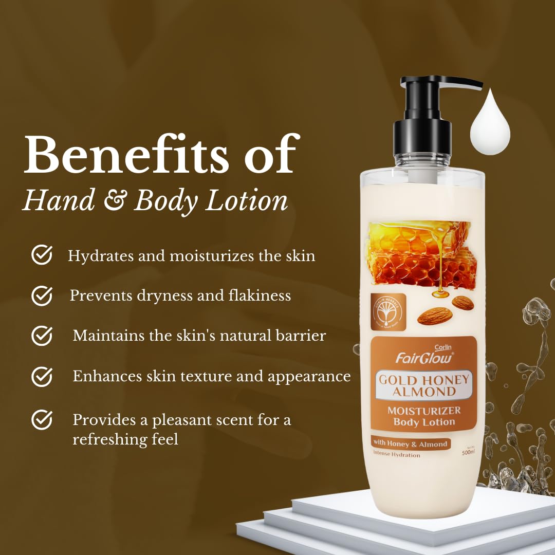 Corlin Fair Glow Gold Honey Almond Moisturizer Body Lotion - 400ml | Nourishing, Hydrating & Glowing Skin for All Skin Types 3