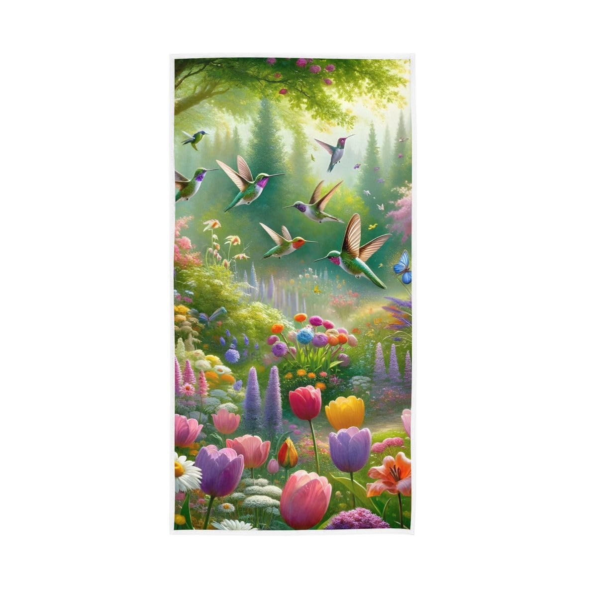 HUYGD Spring Hummingbirds Garden Farmhouse Hand Towels Bathroom, Hand Towels for Bathroom, Travel, Camp, Hotel, Spa 15 x 30 Inches