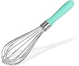 18/8 Stainless Steel Balloon Whisk, Doosu Kitchen Whisk for Cooking Handheld Egg Beater with Rust-Proof Sturdy Wires & Non-Slip Silicone Handle for Beating, Stirring, Blending (8 Wires, Aqua Sky)