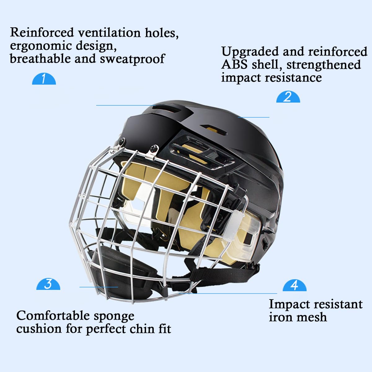 Ice Hockey Helmet Breathable Hockey Helmet with Cage for Youth Adult (Black, X-Large)