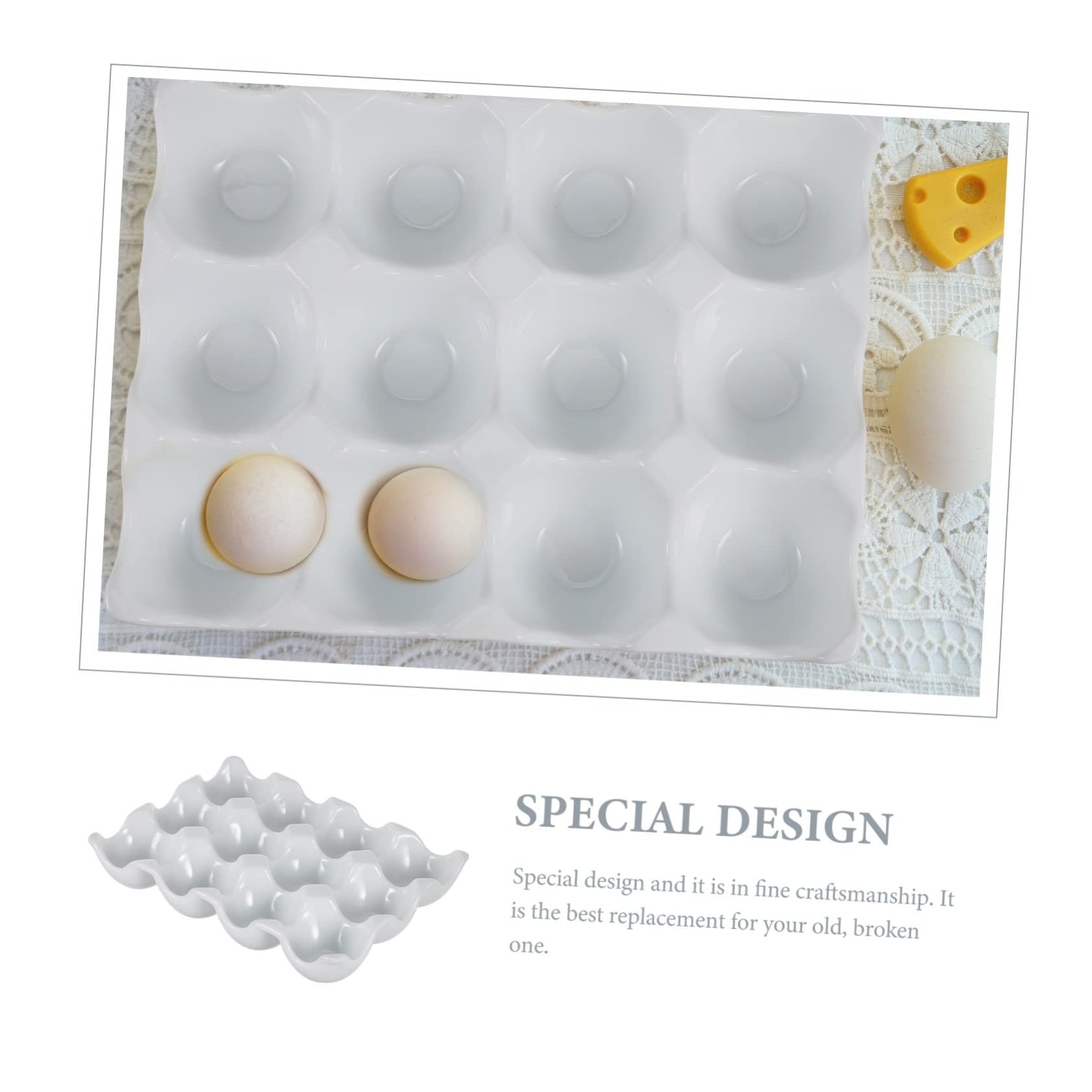 Veemoon Bandeja de Cerámica para Huevos de 12 Espacios Diseño de Ranuras, Resistente a Golpes y Anticaídas, Color white, Adecuado para Refrigerador y Almacenamiento Seguro