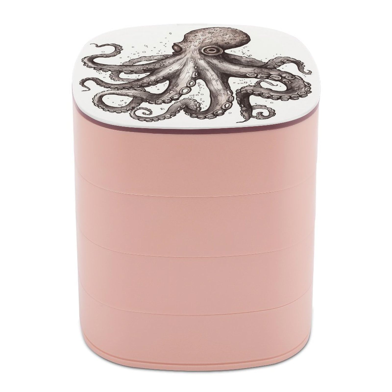 LZQPOEAS Octopus Jewelry Organizer Small Jewelry Storage Box Earring Holder for Women 4-Layer Rotating Travel Jewelry Tray Case with Lid for Bracelets Rings Gift