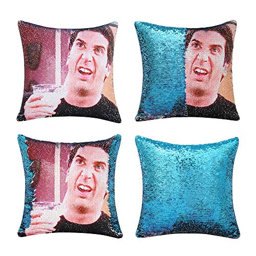 JASEN Funny Magic Sequin Pillow Covers Ross Geller Sequins Pillow Reversible Mermaid Pillow with Black Sequins Cover Decorative Pillow Covers 16"x16"