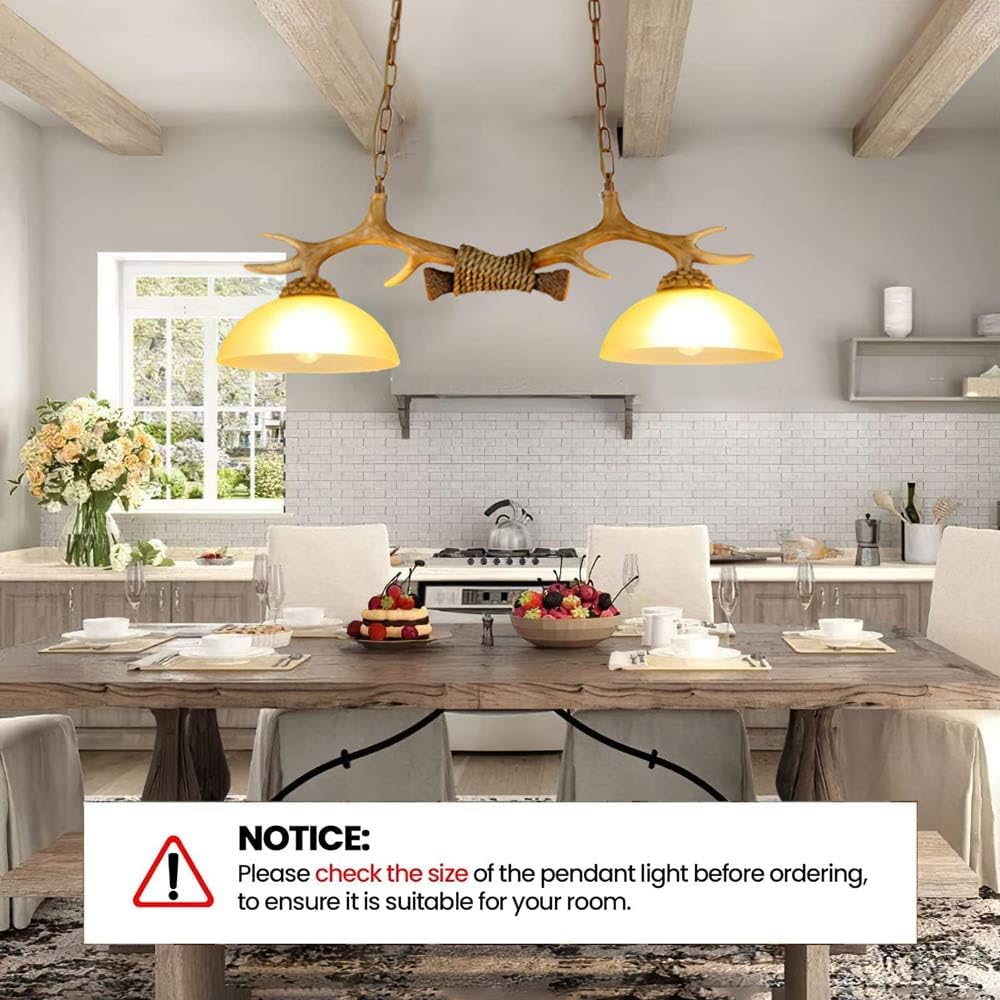 USMJQVZ 2 Lights Retro Antler Chandelier Light Fixtures Kitchen Island Pendant Lights Chandeliers Rustic Hanging Ceiling Lamp Light Fixture for Living Room Bar Cafe Dining Room