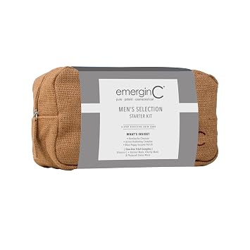 emerginC Mens Skin Care Set - Cleanse, Exfoliate & Hydrate - The Mens Selection Starter Kit - Kombucha Cleanser, Blue Boppy Enzyme Brightening Polish, Active Hydrating Complex 3 Piece Set