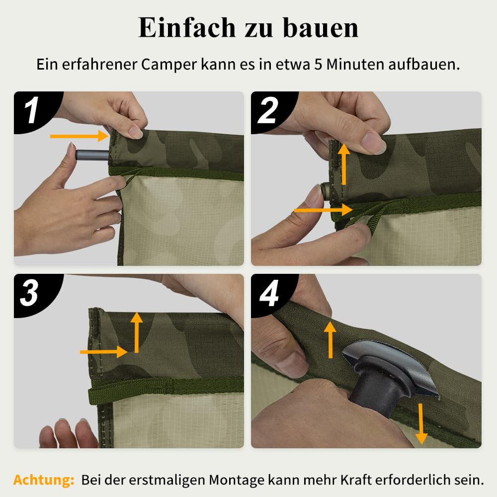 TOMOUNT Lit de camp ultra léger 190 x 70 cm en aluminium - Chaise de camping compacte facile à construire - Lit de camping résistant pour tente, randonnée en plein air, voyage, plage - Vert camouflage