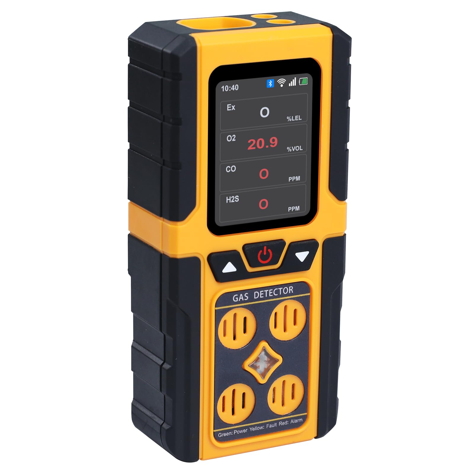 4 Gas Monitor Multi Gas Detector Data Logger, Automatic 180deg Screen Flip Gas Detector H2S O2 CO and Ex 4 Gas Monitor Meter with Multiple Alarm Modes, IP68 Rating, Gas Clip Rechargeable Gas Sniffer