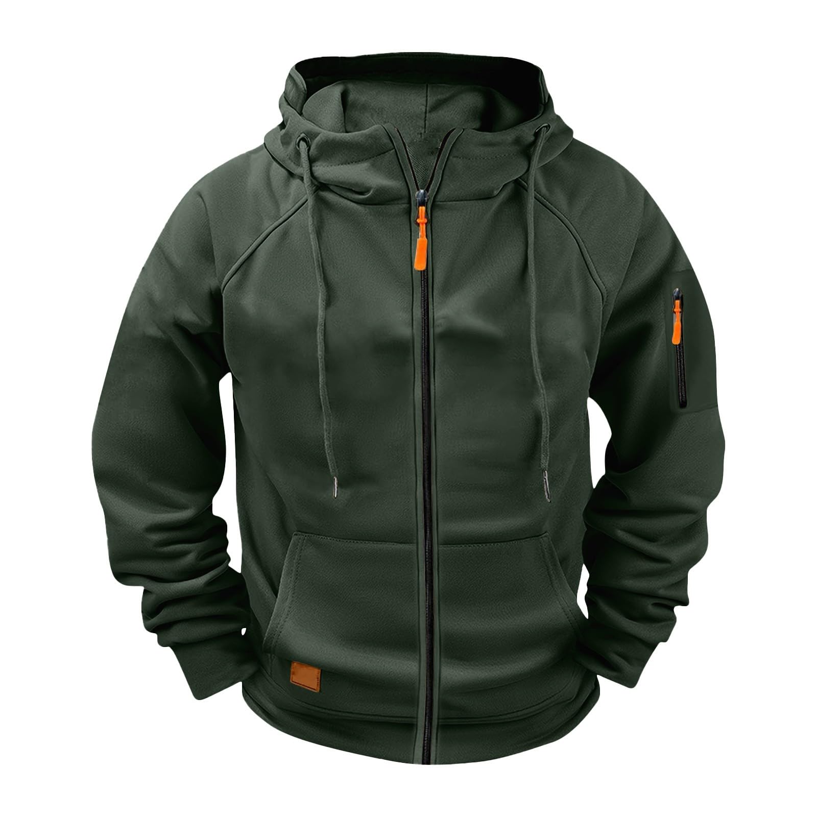 Zip Up Hoodies for Men Tactical Hooded Jackets Work Zip-up Jacket Cargo Casual Workout with Pockets Winter Clothes 1-blackish Green X-Large