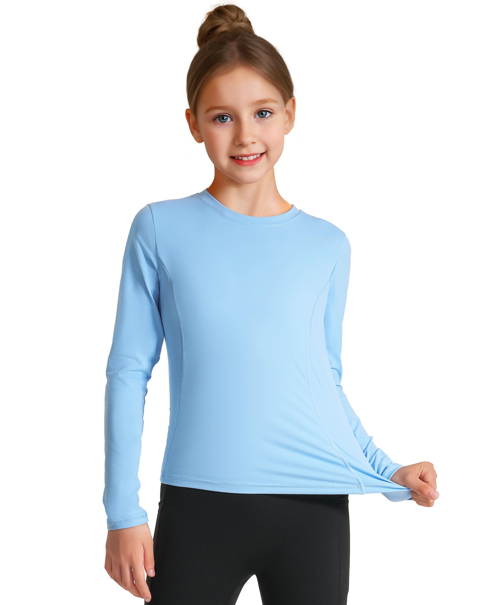 HASMES Girls Long Sleeve Athletic Shirts Kids Quick Dry Cheer Yoga Tops