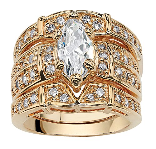 Palm Beach Jewelry 14K Yellow Gold Plated Marquise Cut Cubic Zirconia Bridal Ring Set Size 6