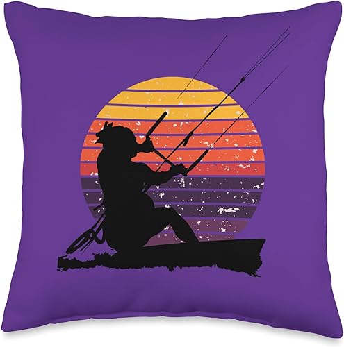 Kitesurf Gifts and Surf Lover Tees by taiche Kitesurfer Action Sport Artistic Silhouette Retro Sunset Throw Pillow, 16x16, Multicolor