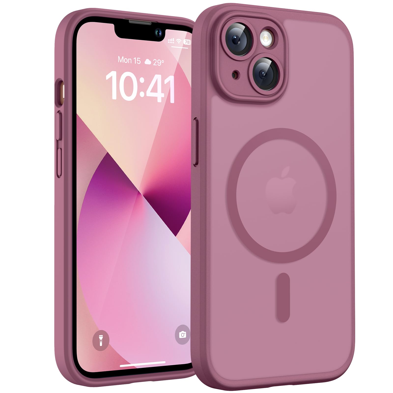 TOCOL Cover Magnetica per iPhone 13 6,1 Pollic, Compatibile con MagSafe, Protezione Fotocamera Integrata, Custodia Antiurto Traslucida Opaca, Prugna