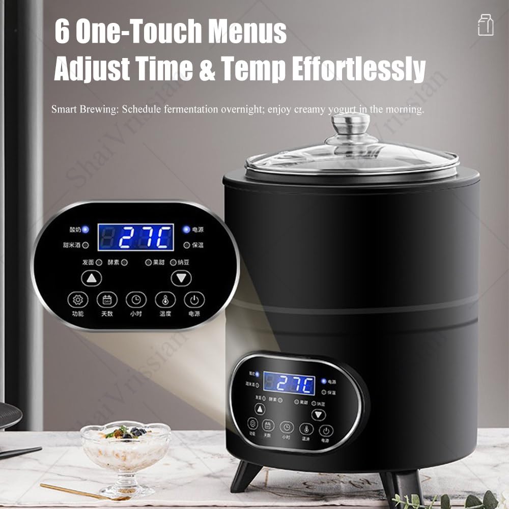 Yogurt Maker Multifunzione con Display LED Black-8L | 8l/12l,Fermentazione Costante,Lisci E Senza Sbavature,Acciaio Inox,Yogurt,Aceto Di Frutta,Natto,Ristorante,Famiglia